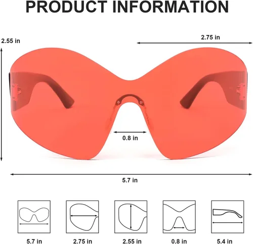 Vista 4 de Gafas de sol de gran tamaño para mujer y hombre, a la moda, sin marco, Y2K, de moda, escudo envolvente, gafas de sol