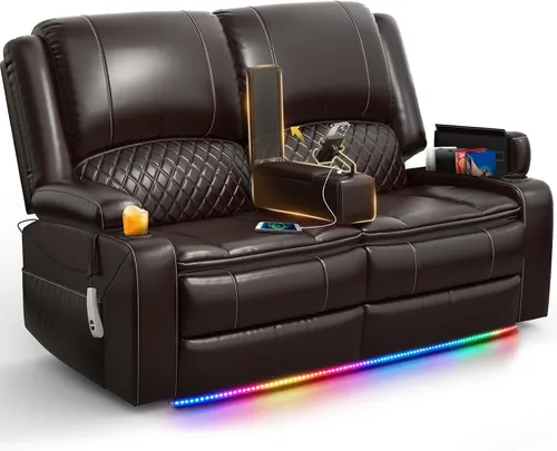 Vista 11 de Sofá reclinable de 3 plazas, sofá reclinable con consola elevable (tela, azul) Reclining Sofa with USB Removable Armrest, RV Sofa with Cup Holder