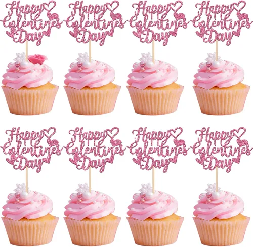 Vista 8 de 24 piezas Oh Baby para cupcakes para el día de San Valentín con purpurina de corazón de amor dulce para pies de bebé, para el día de San Valentín