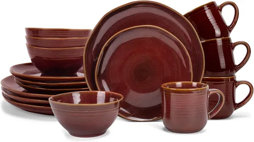 Vista 8 de Elanze Designs Reactive Glaze Farmhouse - Juego de vajilla rústica de cerámica bohemia de cerámica de 16 piezas, servicio para 4, color azul hielo