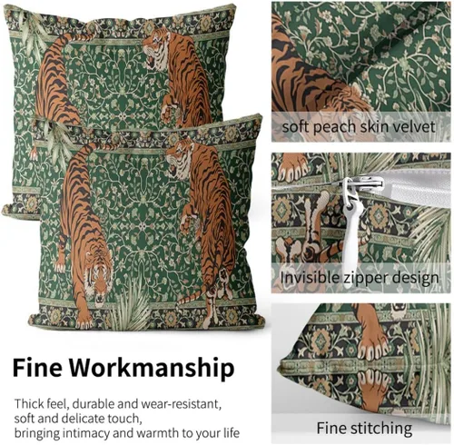 Vista 4 de Juego de 2 fundas de almohada de tigre de 18 x 18 pulgadas, diseño de leopardo y guepardo, fundas de almohada para sofá, estilo vintage, bohemio
