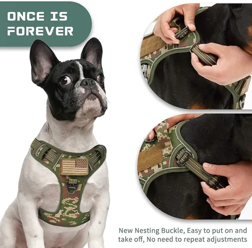 Vista 2 de BUMBIN Arnés para perros medianos sin tirones, arnés táctico para perro, con asa, arnés de chaleco ajustable para perro, correa elástica de 6 pies
