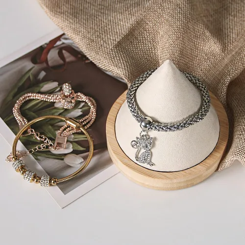 Vista 5 de Pangkeep Soporte de exhibición de pulsera de cono de bambú para mostrar venta (beige)