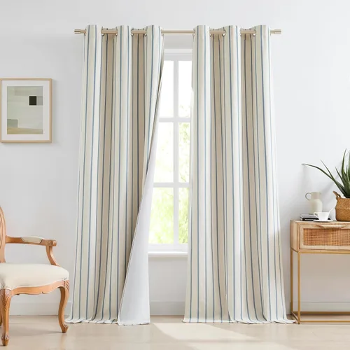Vista 12 de Cortinas cortas de lino texturizado con diseño de búfalo blanco y negro a cuadros, 100% opacas con forro, paneles de estilo granja