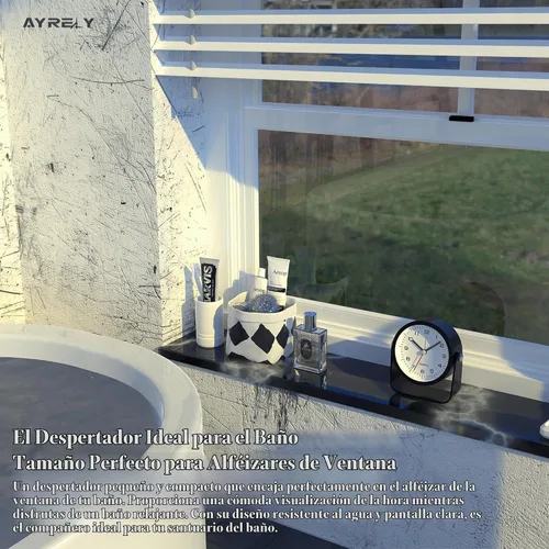 Vista 5 de AYRELY® Reloj despertador analógico pequeño de 3.5 pulgadas, funciona con pilas, bonito reloj de mesa con luz, ángulo ajustable para viajes, mesita