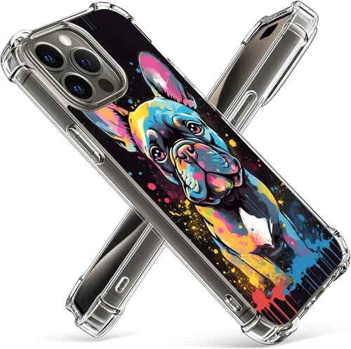 Vista 7 de Funda de Bulldog Francés para iPhone 15, policarbonato duro + TPU Bumper Funda protectora transparente compatible con iPhone 15 de 6.1 pulgadas