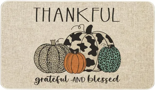 Vista 18 de Mloabuc Felpudo decorativo de otoño naranja con texto divertido de calabaza de bienvenida, tapete para interiores, decoración creativa de temporada