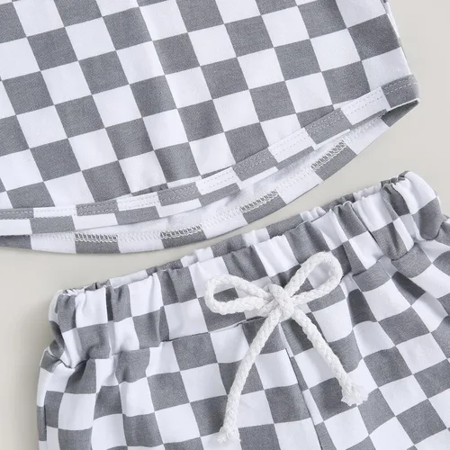 Vista 5 de Conjunto de ropa de verano para bebé, sin mangas, con capucha y pantalones cortos casuales