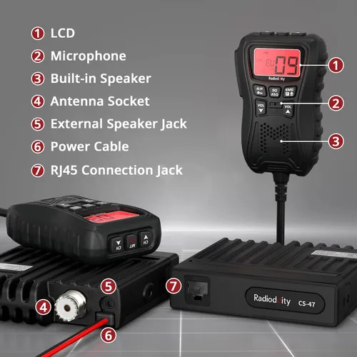 Vista 5 de Radioddity CS-47 Radio CB compacta AM/FM, reducción de ruido de micrófono