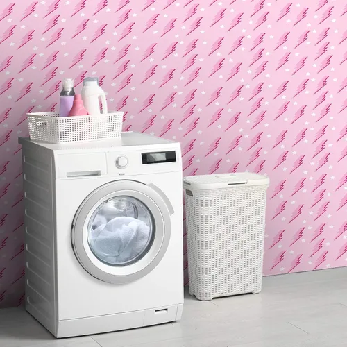 Vista 5 de Kosiz Preppy - Papel tapiz de despegar y pegar, papel tapiz extraíble rosa intenso, papel de dormitorio con relámpagos de color rosa, fondo