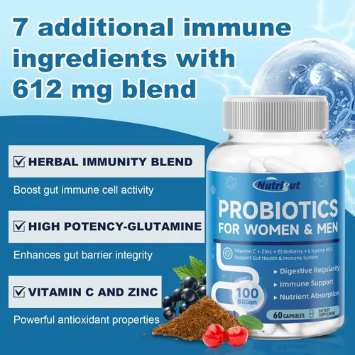 Vista 2 de Probióticos para mujeres y hombres para la salud digestiva con 100 mil millones de UFC, probióticos para mujeres y hombres para la salud intestinal