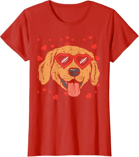 Vista 108 de Golden Retriever cara corazón gafas día de San Valentín perro regalo camiseta Negro