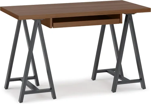 Vista 31 de Simpli Home - Sawhorse - Mesa de centro, color castaño oscuro., Pino, Distressed Grey