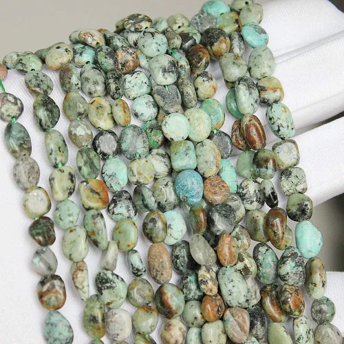 Vista 2 de MJDCB Cuentas de piedra de forma irregular natural de 8-10 mm, turquesa de África, piedras preciosas para sanación energética, para hacer joyas