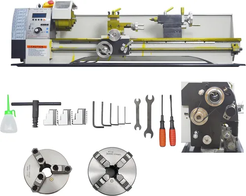 Vista 12 de INTSUPERMAI Mini torno de metal de 8 x 16 pulgadas / torno de sobremesa métrico electrónico sin engranajes automático cambio de métrico/pulgadas