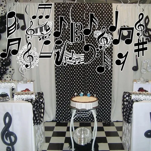 Vista 8 de Notas musicales colgantes espirales musicales para fiesta de cumpleaños, decoración de notas musicales, piano, música, fiesta, espiral, recortado
