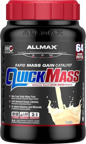 Vista 8 de ALLMAX QUICKMASS, Vainilla, catalizador de ganancia rápida de masa de 10 libras, hasta 2.26 oz de proteína por porción, proporción 3:1
