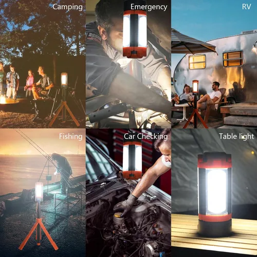Vista 7 de Luces de campamento, linterna LED recargable portátil con 5 modos de iluminación, luz telescópica con luz de trabajo trípode, linterna desmontable