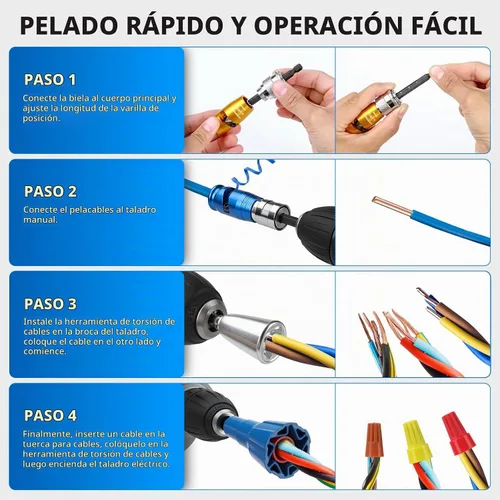 Vista 7 de Pelacables y herramienta Twister para taladro, 8 en 1, 6-14 AWG