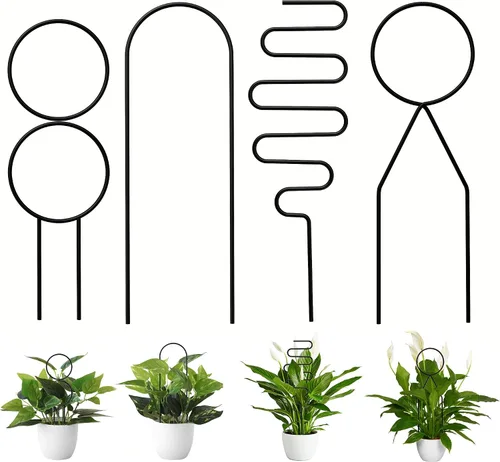 Vista 8 de 4 piezas de mini enrejado de metal para plantas en maceta, soporte de escalada para enredaderas Hoya (negro)