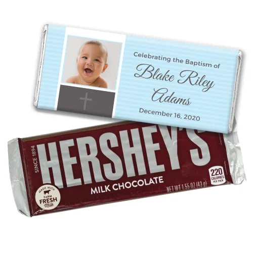 Vista 6 de Envolturas personalizadas de dulces de bautismo de 25 quilates para barras de chocolate (paquete de 25) - Azul cielo