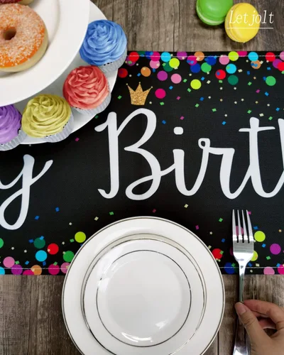 Vista 4 de Letjolt Happy Birthday Table Runner 72 Inches, Black Negro
