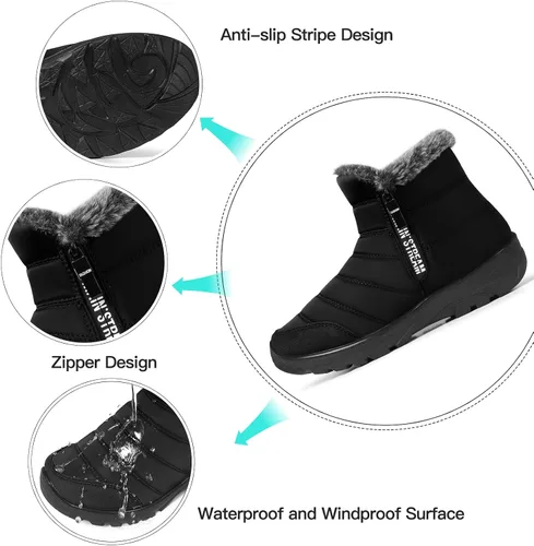 Vista 3 de SHIBEVER Botas de nieve de invierno para mujer botas cálidas con forro de piel impermeable para caminar al aire libre, cómodas botas de tobillo