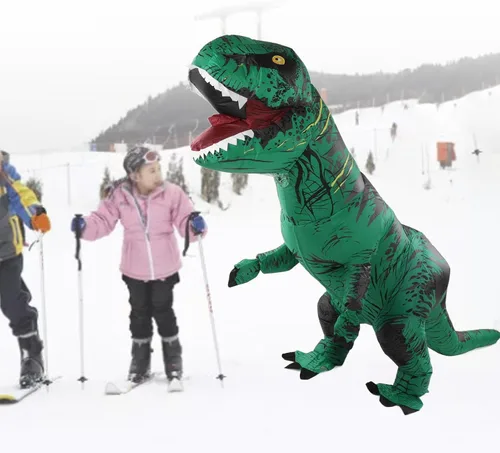 Vista 4 de HURRISE Disfraz inflable de dinosaurio, disfraz de T Rex para Halloween (verde)