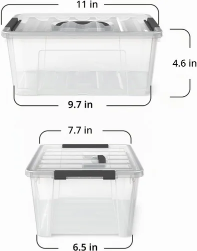 Vista 2 de WYT Paquete de 12 cubos pequeños de plástico transparente de 5 cuartos de galón con tapas y hebillas de cierre, contenedor organizador