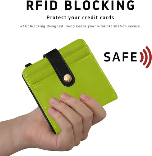 Vista 4 de Safety Green Womens Wallet Leather RFID Blocking Bifold Slim Wallets, Small Thin Ladies Credit Card Holder Double Zipper Pocket