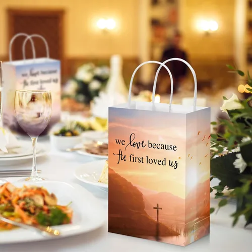 Vista 7 de Zhanmai - 50 bolsas de regalo cristianas a granel, cruz, religioso, versículo bíblico, bolsas de papel inspiradoras con asas para Vbs, fiesta