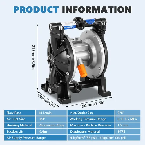 Vista 2 de MXBAOHENG Bomba de diafragma doble neumática, cuerpo de aleación de aluminio, 18L/min
