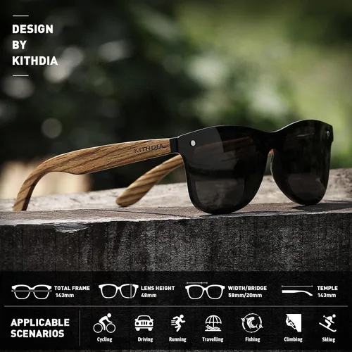 Vista 5 de Kithdia Zebra Gafas de sol de bambú de madera polarizadas para hombres y mujeres - Gafas de sol de madera S5029
