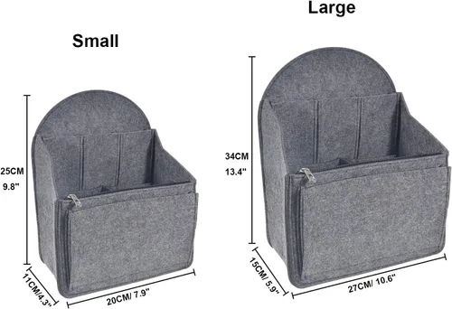Vista 4 de Organizador de mochila de fieltro, organizador de bolso para hombres y mujeres, mochila de mano (gris, grande)