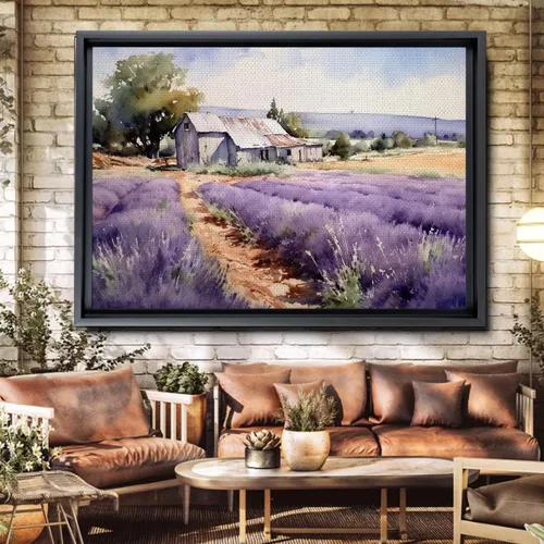 Vista 5 de Fields of Lavender, Watercolor Provence Landscape and Lavender Field - Watercolor Painting of Serene Beauty