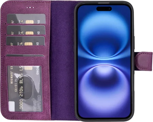 Vista 13 de HARDISTON Funda de piel auténtica hecha a mano compatible con iPhone 11 Pro de 5.8 pulgadas, funda magnética desmontable con tarjeteros - bordes