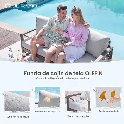 Vista 6 de UDPATIO Juego de muebles de patio al aire libre de aluminio, grano de Beige