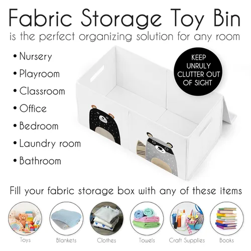 Vista 5 de Sweet Jojo Designs Woodland Bear Racoon - Caja de almacenamiento pequeña de tela para niños o niñas, para guardería o habitación de niños