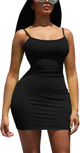 Vista 3 de LCNBA - Vestido sexy con tirantes delgados sin espalda básica contorneado al cuerpo mini vestido para club o fiesta