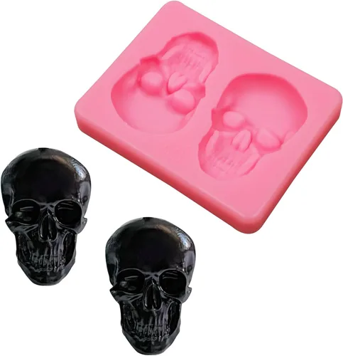 Vista 8 de Moldes de silicona 3D de calavera de esqueleto para Halloween, 3 piezas, para fiesta de Halloween, chocolate, caramelo, arcilla para decoración