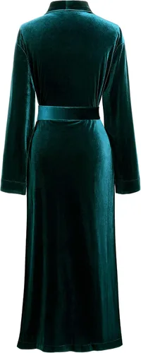 Vista 2 de PRODESIGN Bata larga de terciopelo para mujer, bata de baño suave y cálida con cuello de chal, camisón suelto