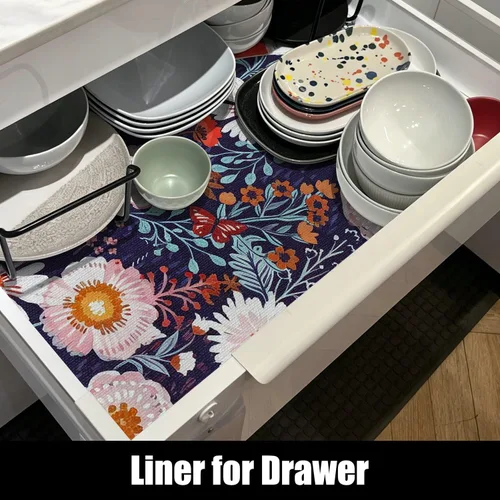 Vista 3 de Forro floral para cajones para cocina, 12 pulgadas x 10 pies Azul marino