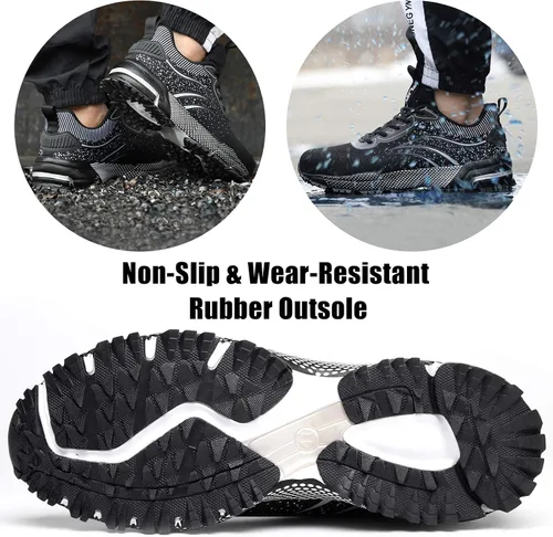 Vista 5 de Furuian Zapatos de punta de acero para hombres y mujeres, zapatos de trabajo de seguridad ligeros, cómodos, con puntera de acero, zapatillas