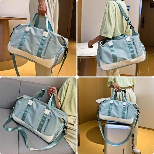 Vista 7 de Arouselove Bolsas de lona deportivas para mujeres y hombres, bolsa de gimnasio portátil con bolsillo húmedo y compartimento separado para zapatos
