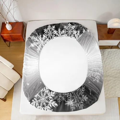 Vista 5 de Erosebridal Juego de sábanas bajeras de Navidad tamaño Queen, diseño de copos de nieve, color negro, gris, degradado, para niños y niñas, juego