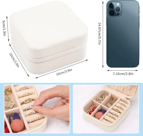 Vista 7 de XZUZ Pequeñas cajas de joyería de viaje, organizador de joyas portátil, cajas de almacenamiento para aretes, anillos, collares, cajas de joyería