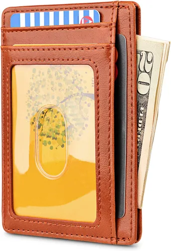 Vista 2 de Buffway - Billetera delgada minimalista de cuero con protección RFID para hombre y mujer