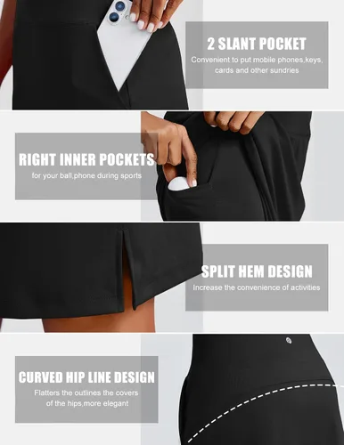 Vista 4 de PINSPARK Falda pantalón de 20 pulgadas para mujer, longitud a la rodilla, UPF 50+, faldas de golf con 3 bolsillos, cintura alta, falda pantalón