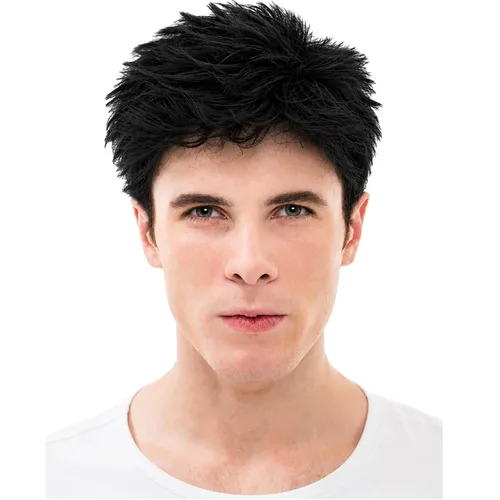 Vista 13 de Peluca roja para hombre, corta, recta, roja, en capas, resistente al calor, reemplazo de pelo sintético Rojo