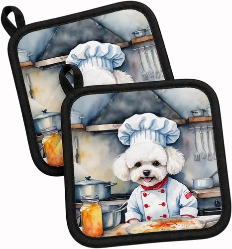 Vista 168 de Caroline's Treasures Coton de Tulear El Chef Par de Agarraderas de Ollas de Cocina Resistentes al Calor Juegos de Agarraderas de Ollas Almohadillas